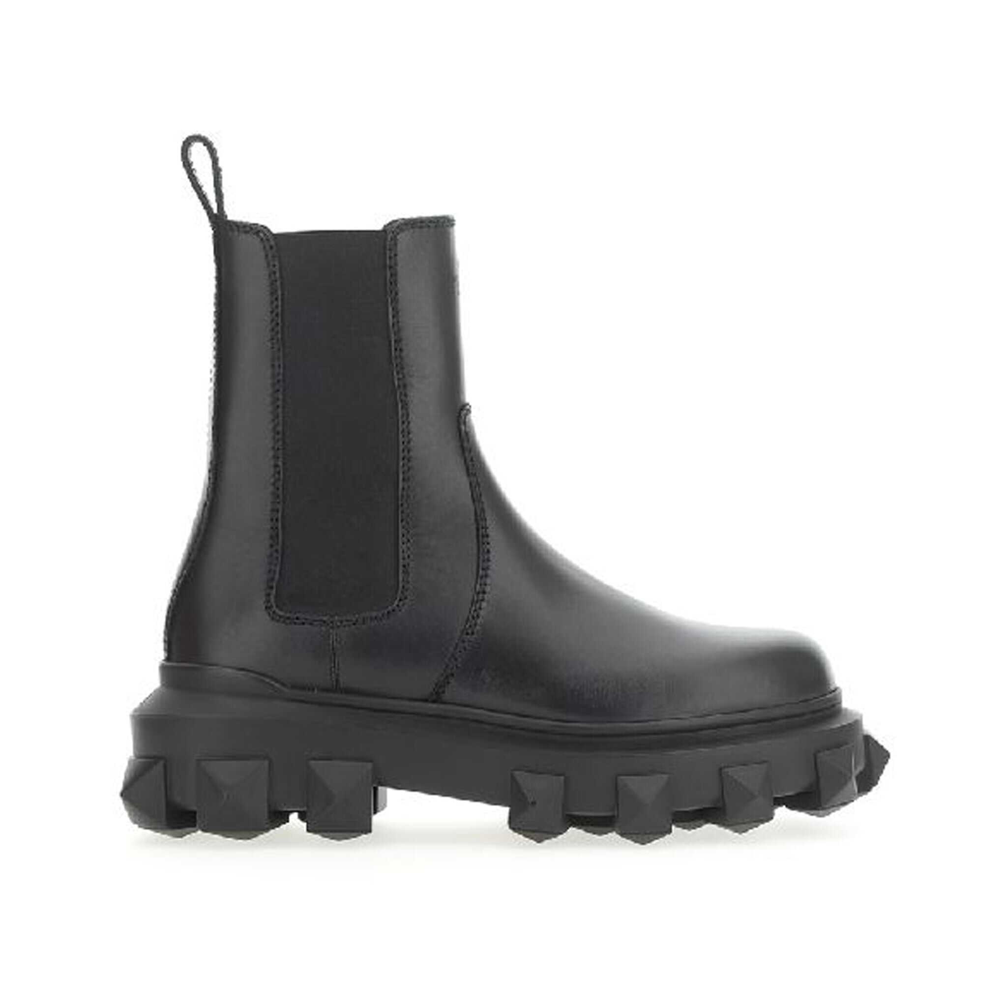 Valentino Garavani Trackstud Leather Boots Black