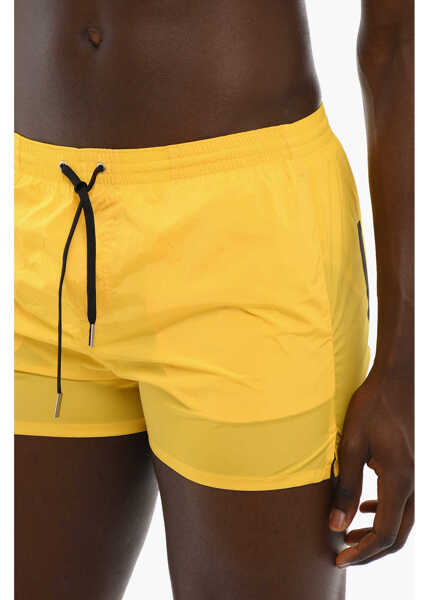 Sorturi de baie DSQUARED2 Icon Solid Color Swim Shorts With Printed Contrasting Logo Yellow Barbati (BM 10006064) 3