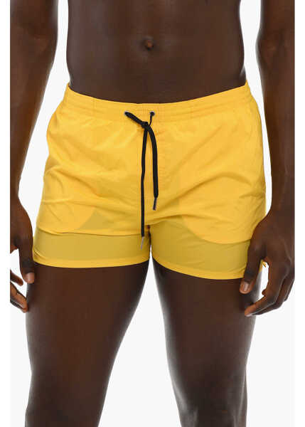 Sorturi de baie DSQUARED2 Icon Solid Color Swim Shorts With Printed Contrasting Logo Yellow Barbati (BM 10006064) 1
