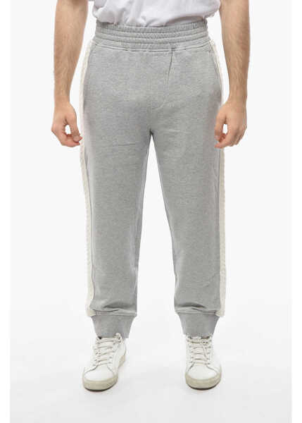 Pantaloni de trening Neil Barrett Cotton Loose Fit Sweatpants With Knitted Side Bands Gray Barbati (BM 10007144) 1