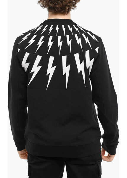 Bluze de trening Neil Barrett Contrasting Printed Fair-Isle Thunderbolt Crew-Neck Sweatshi Black Barbati (BM 10007447) 2