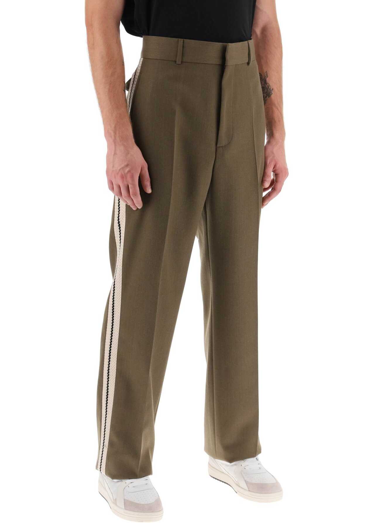 Palm Angels Pants With Straight Leg And Contrasting Side Bands MILITARY OFF WHITE
