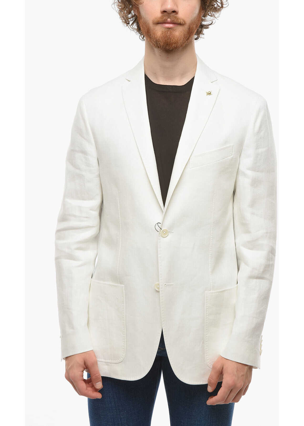 CORNELIANI Cc Collection Half-Lined Right Linen Blazer White