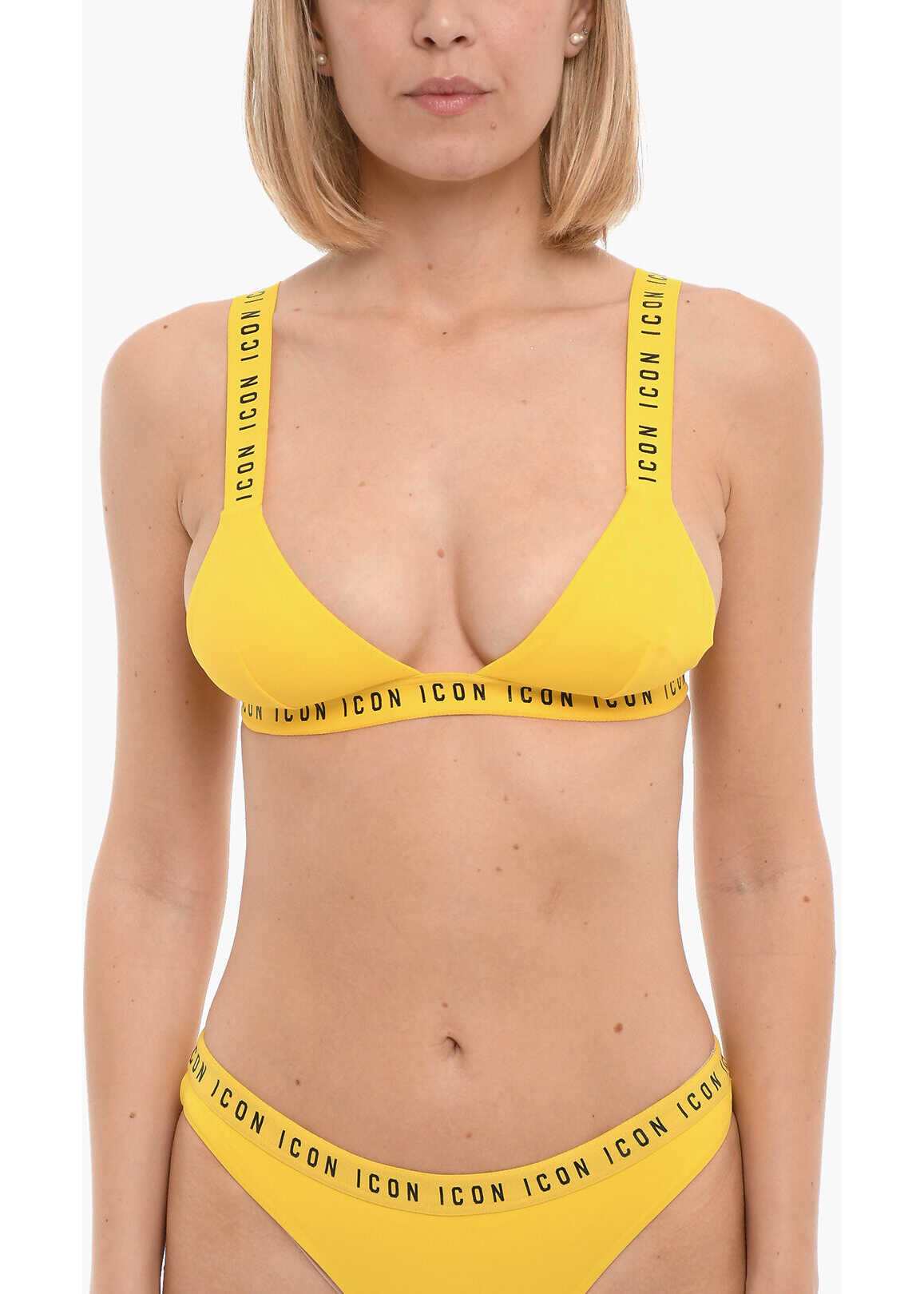 DSQUARED2 Icon Triangle Bikini Top With Printed Contrasting Logo Yellow image14