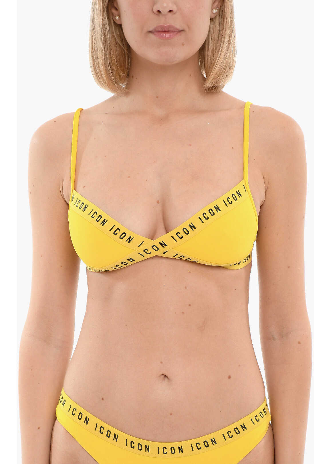 DSQUARED2 Icon Crossed Bikini Top With Printed Contrasting Logo Yellow image13