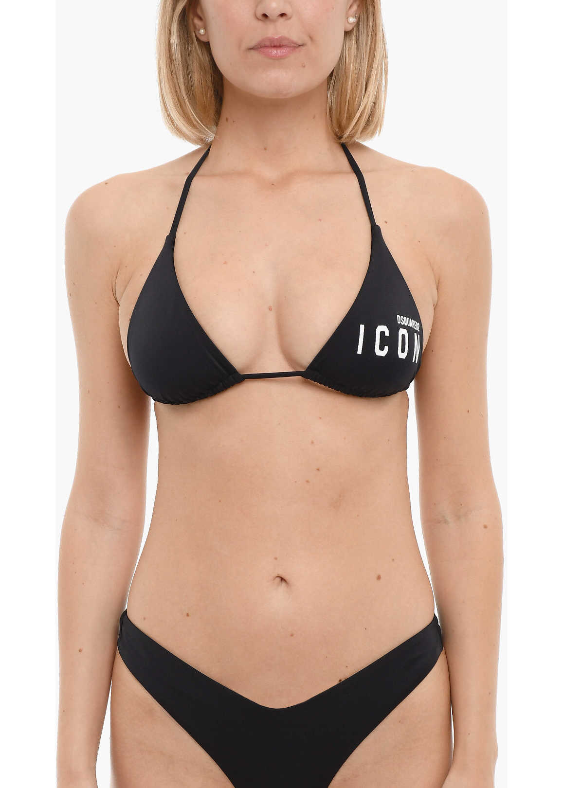 DSQUARED2 Icon Triangle Bikini Top With Printed Contrasting Logo Black image3