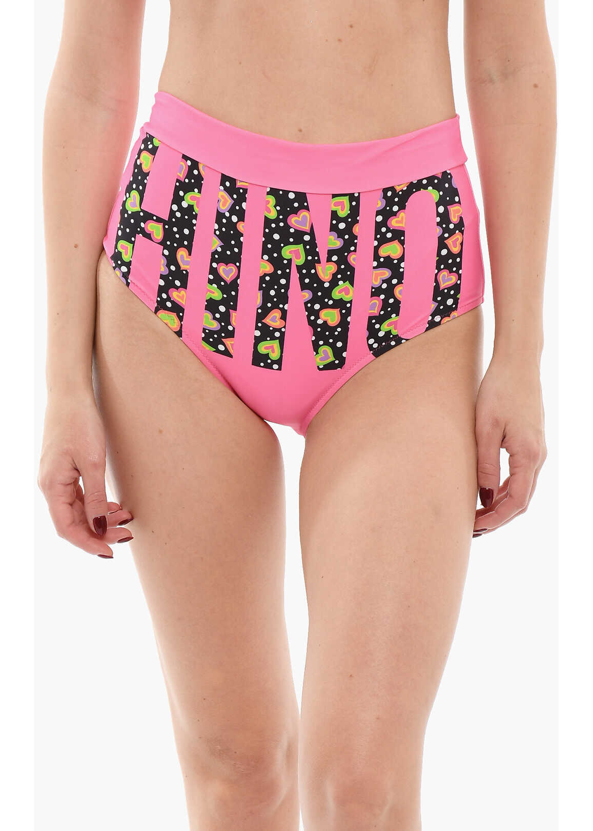 Moschino Swim High Waist Bikini Bottom With Maxi Print Logo Pink image1