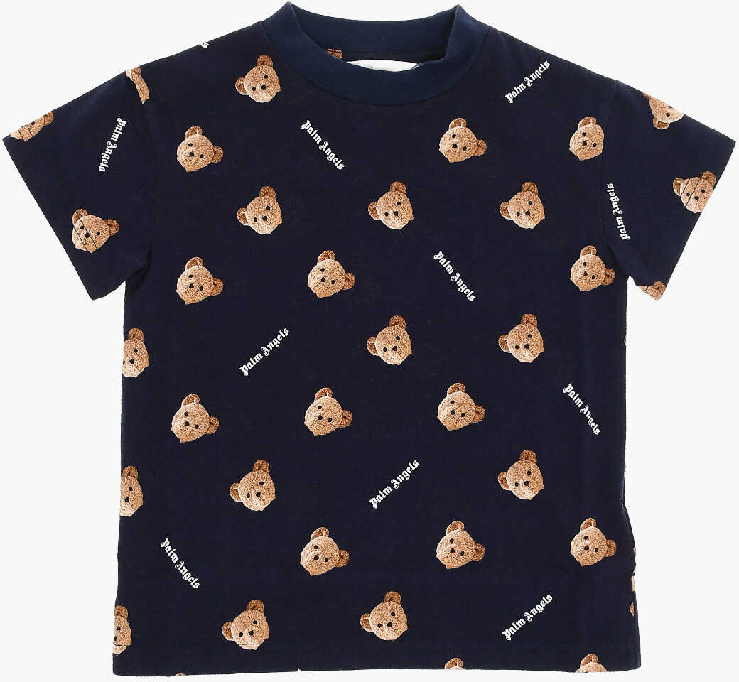 Palm Angels All-Over Teddy Bear Printed Crew-Neck T-Shirt Blue