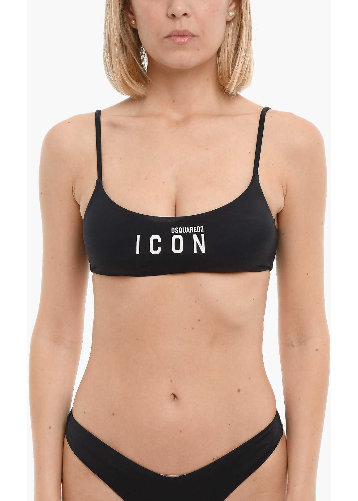 DSQUARED2 Icon Solid Color Bikini Top With Printed Contrasting Logo Black image3