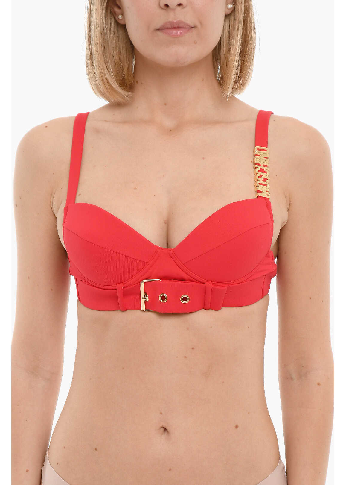 Moschino Swim Balconette Bikini Top With Golden Details Red image15