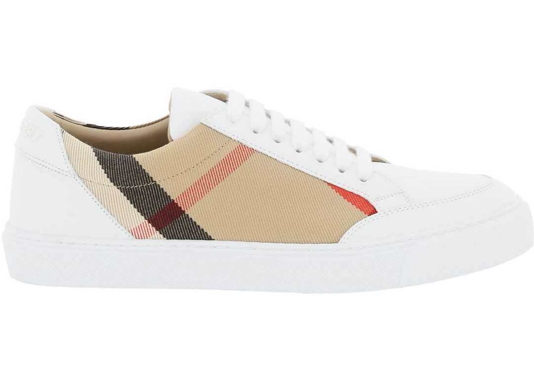 Burberry Check Fabric And Leather Sneakers OPTIC WHITE image0