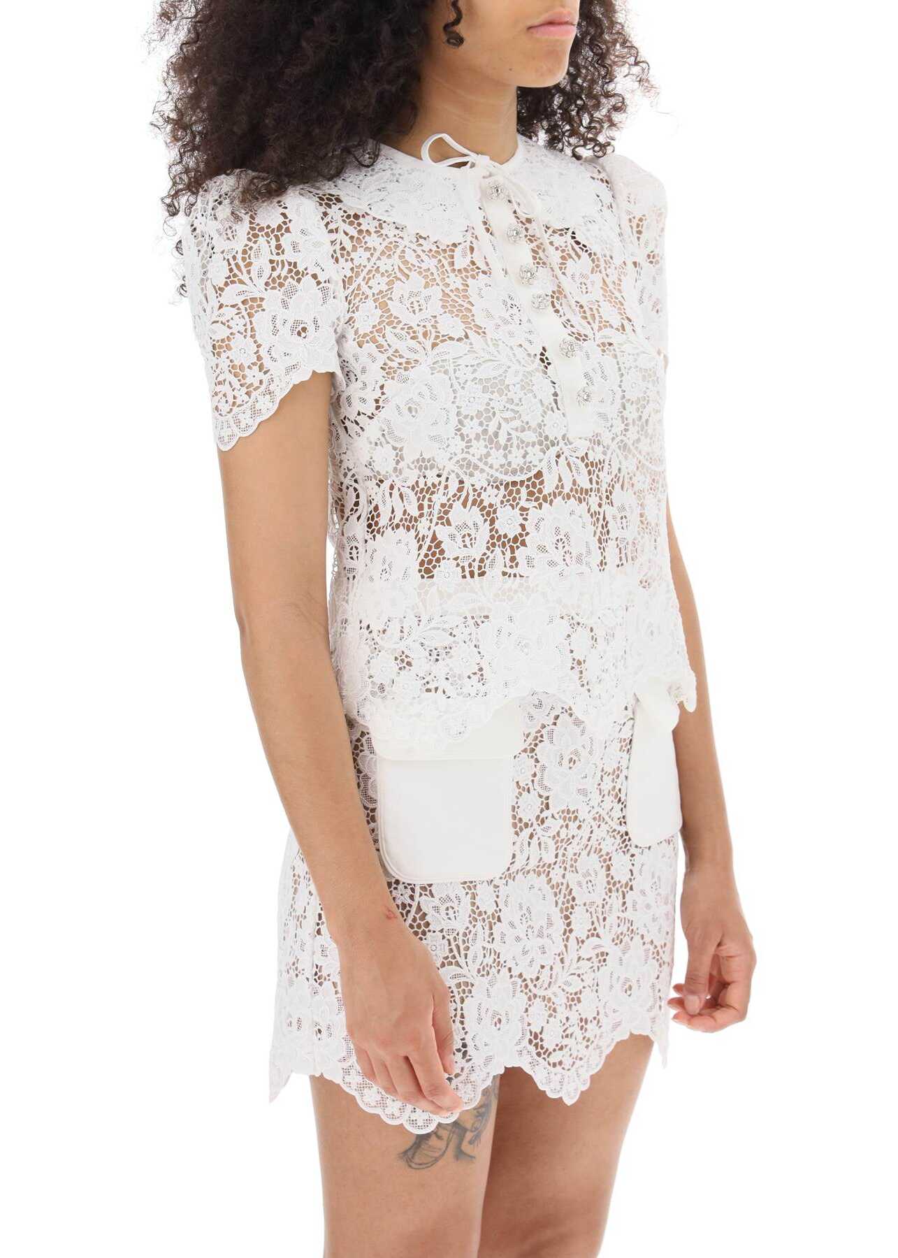 Self-Portrait Short-Sleeved Top In Floral Lace WHITE image5