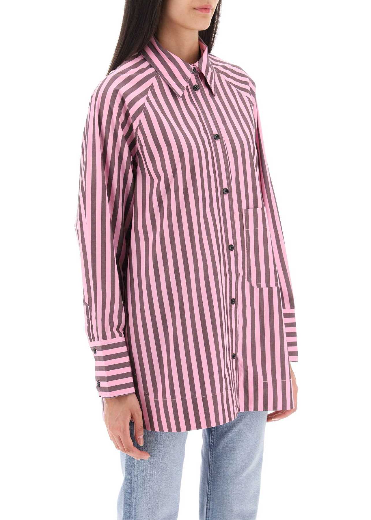 Ganni Oversize Striped Shirt In Organic Cotton BONBON image1