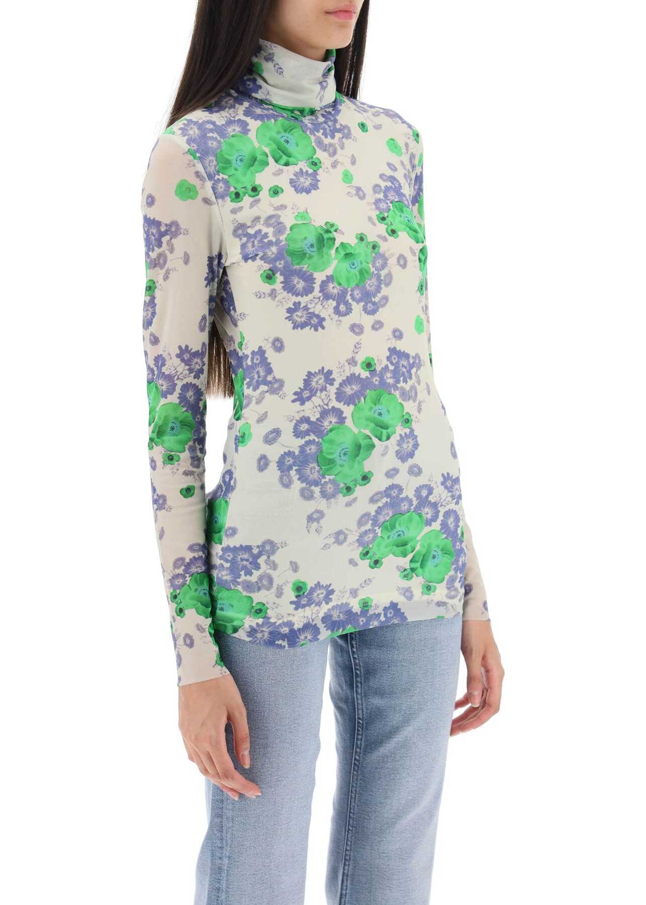 Ganni Long-Sleeved Top In Mesh With Floral Pattern EGRET image14