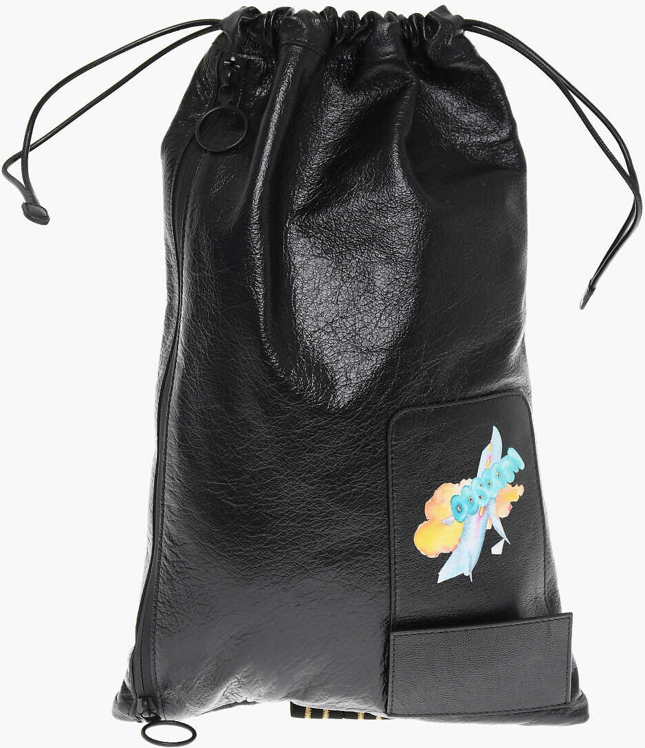 Off-White Andre Walker Patent Leather Drawstring Bag With Watercolor P Black