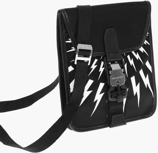 Genti tip postas Neil Barrett Solid Color Fair-Isle Thunderbolt Crossbody Bag With Contras Black Femei (BM 10017251) 3