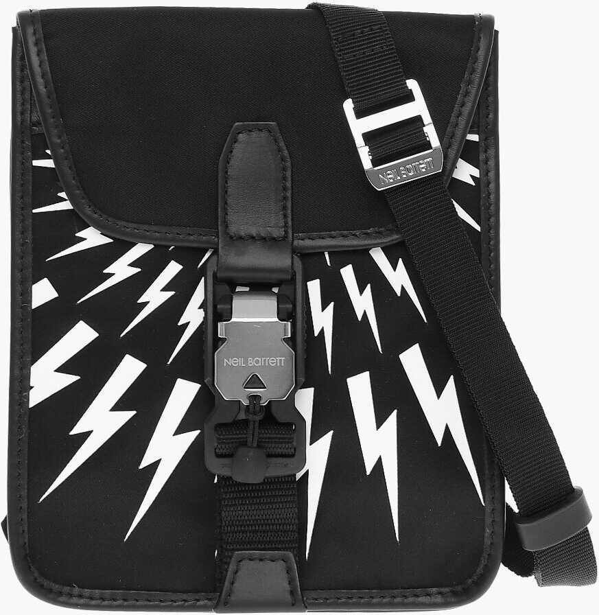 Genti tip postas Neil Barrett Solid Color Fair-Isle Thunderbolt Crossbody Bag With Contras Black Femei (BM 10017251) 1