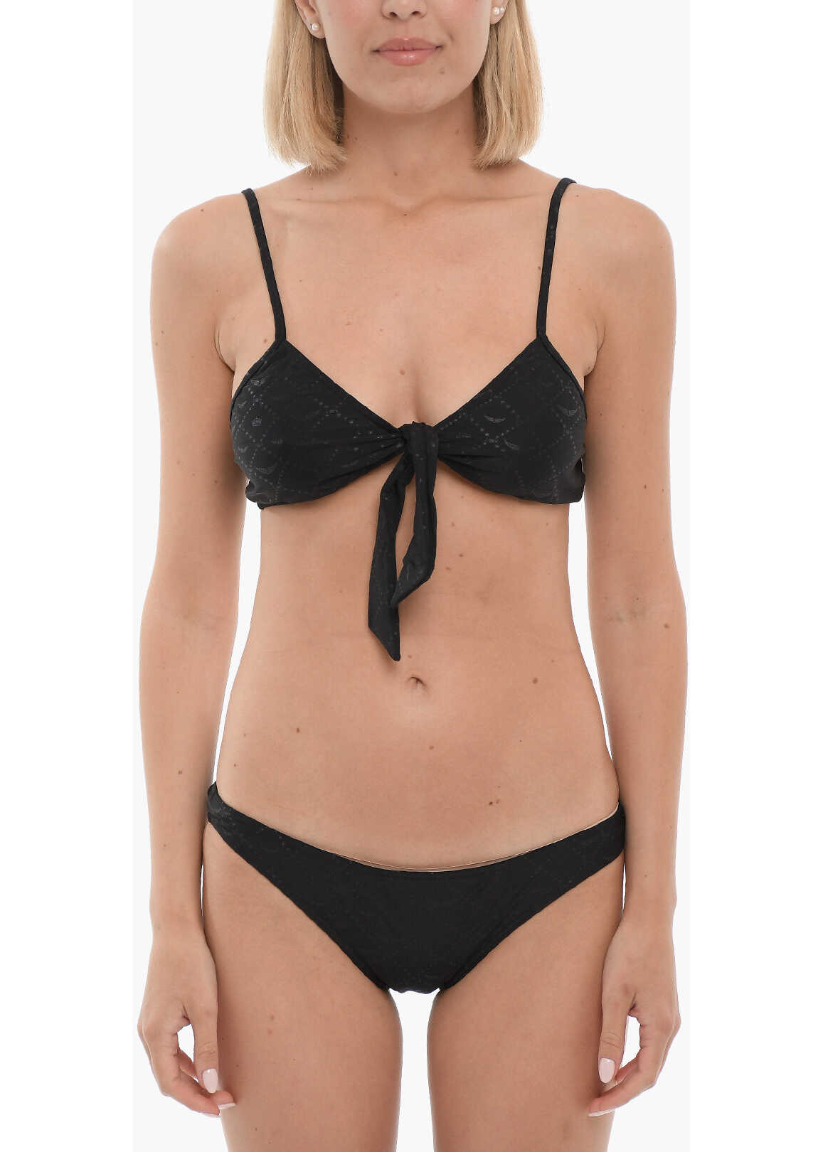Zadig & Voltaire Printed Nylon Stretch Bow Bikini Black