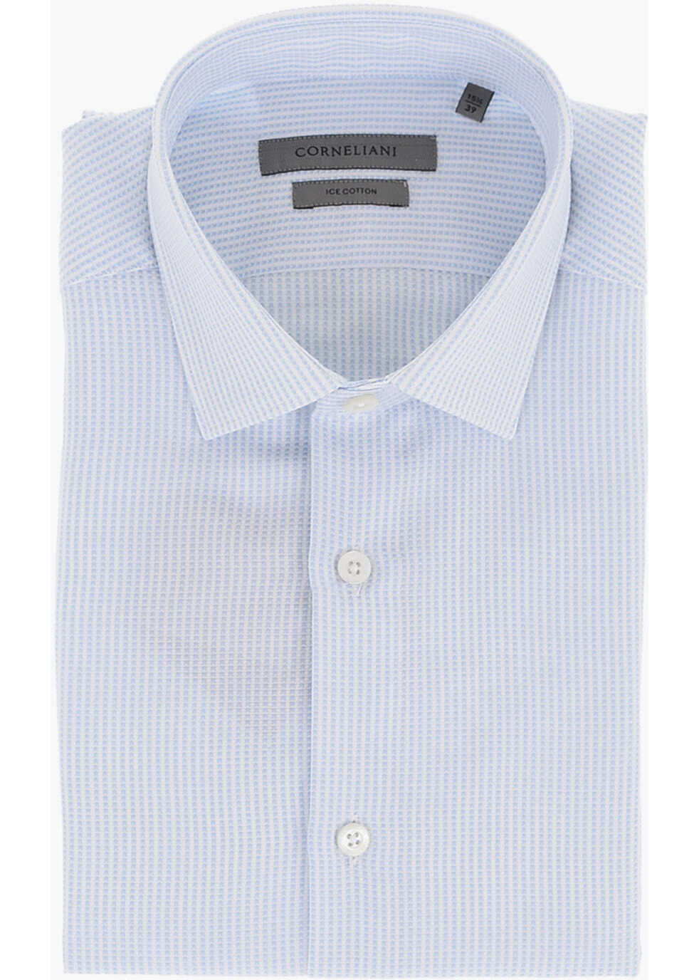 CORNELIANI Pin Check Cotton Shirt Light Blue