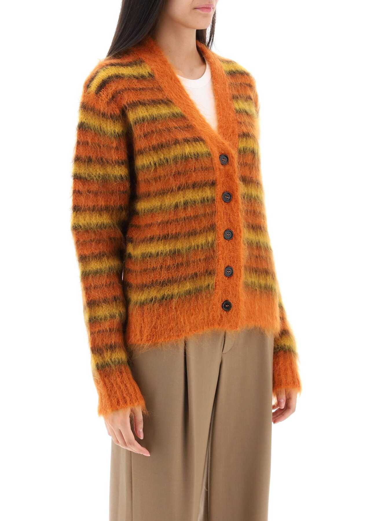Marni Cardigan In Striped Brushed Mohair LOBSTER