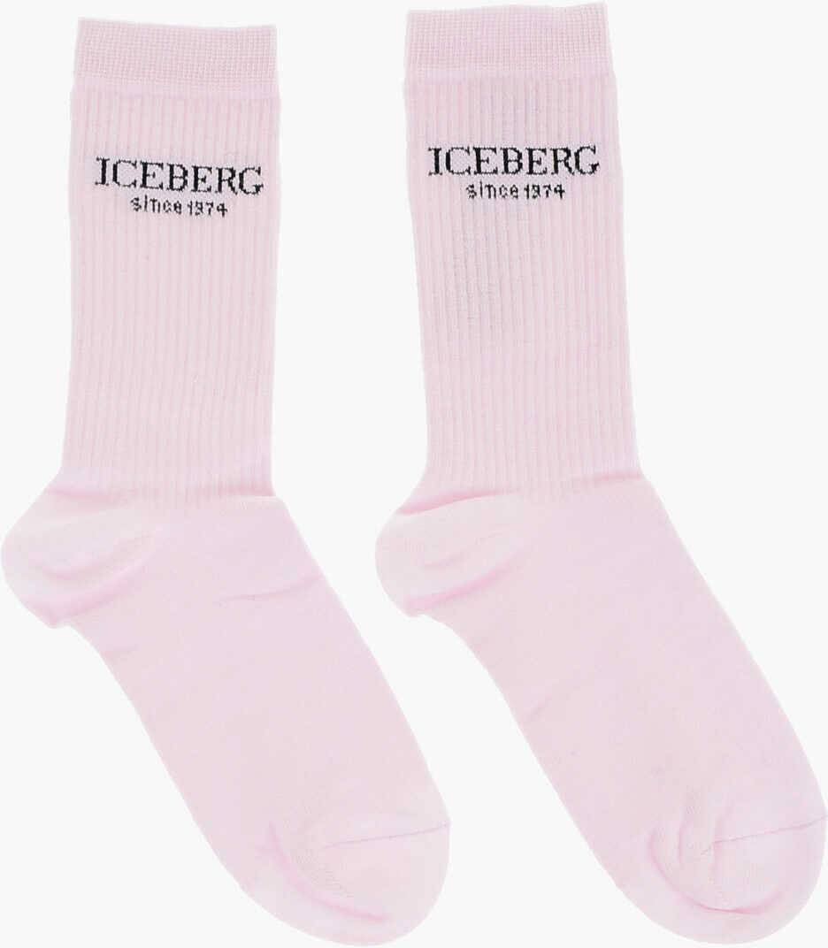 Iceberg Ribbed Long Socks With Embroidered Logo Pink