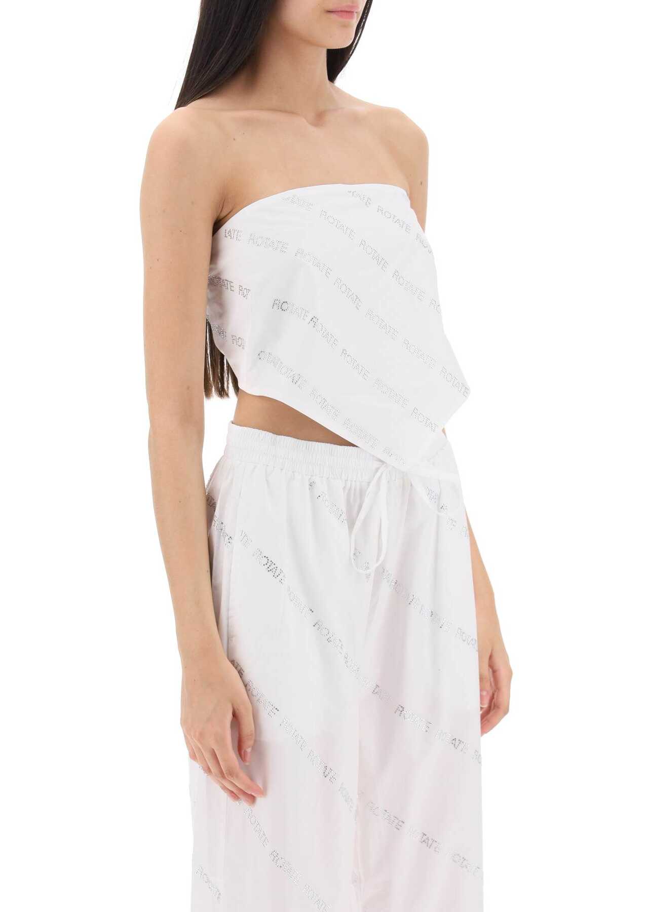 ROTATE Birger Christensen Cropped Hankerchief Top With Crystal Logo All-Over BRIGHT WHITE COMB