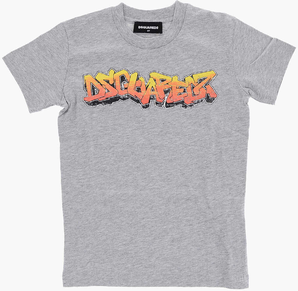 DSQUARED2 Cotton Cool Fit Crew-Neck T-Shirt With Printed Logo Gray