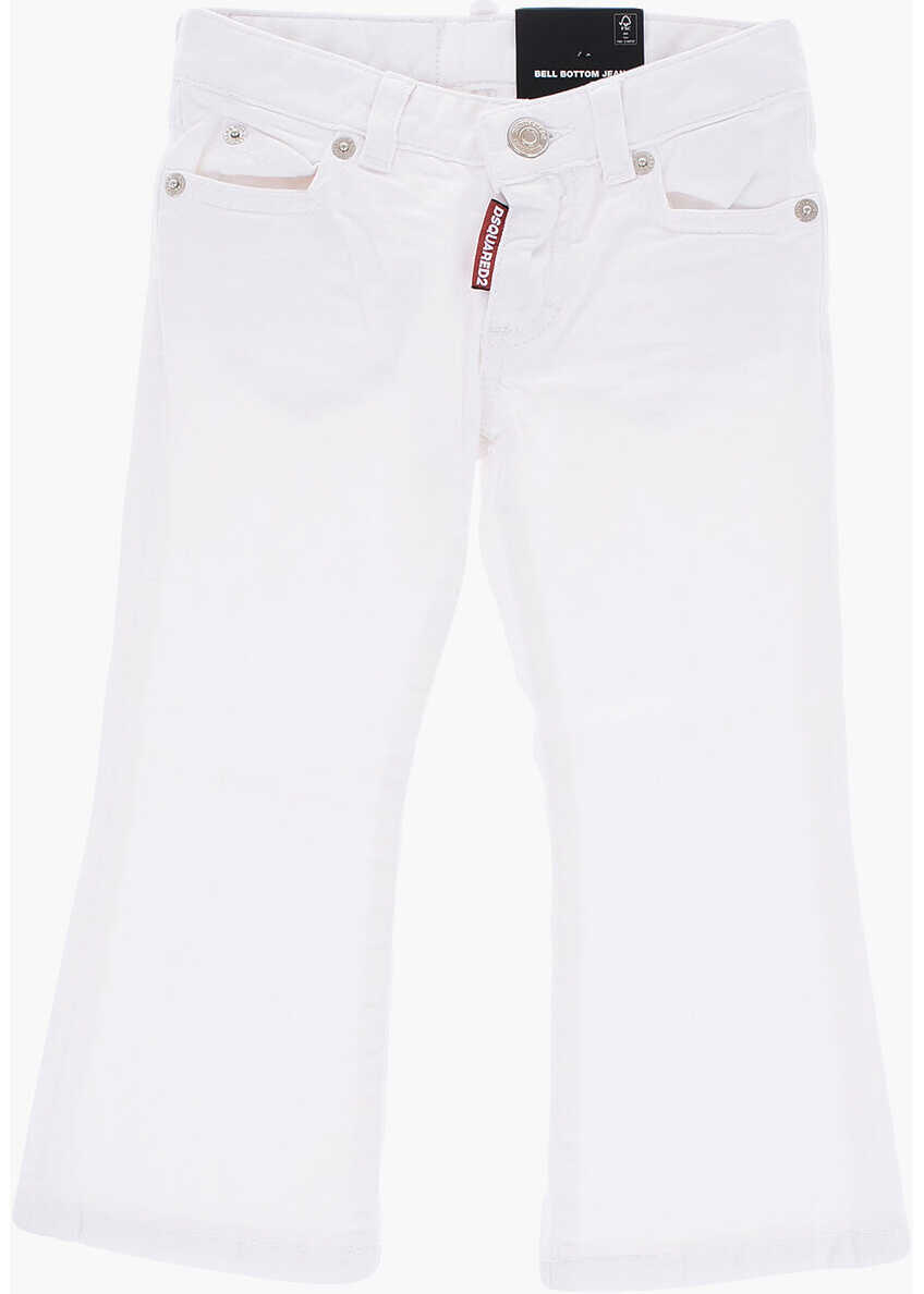 DSQUARED2 White Bull Stretch Denim Bell Bottom Flared Jeans White