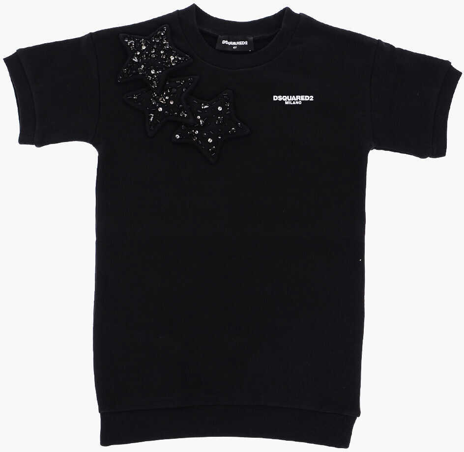 Rochii DSQUARED2 Short Sleeve Sweat Dress With Rhinestone Details Black Fete (BM 10022846) 1