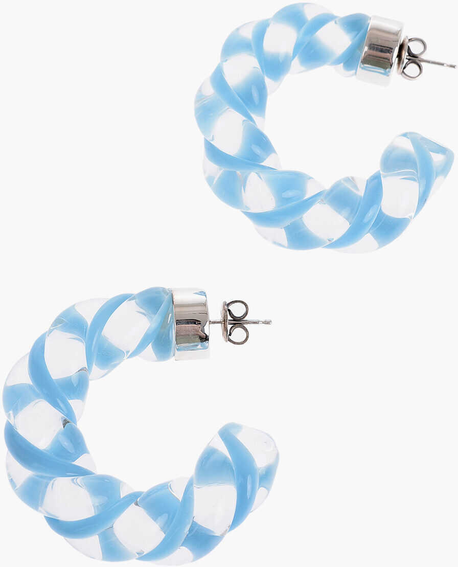 Cercei Bottega Veneta Silver And Glass Twist Earrings Light Blue Femei (BM 10023365) 2