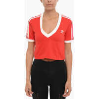 Tricouri Two-Tone Cropped T-Shirt With V-Neck Femei