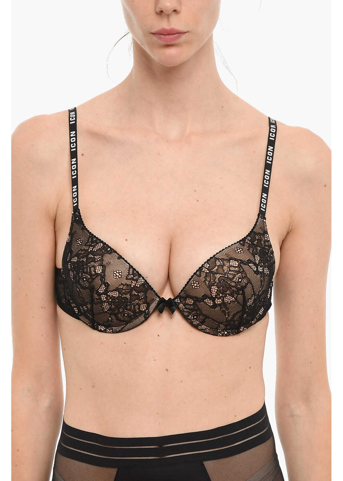 DSQUARED2 Icon Lace Push-Up Bra With Logoed Straps Black