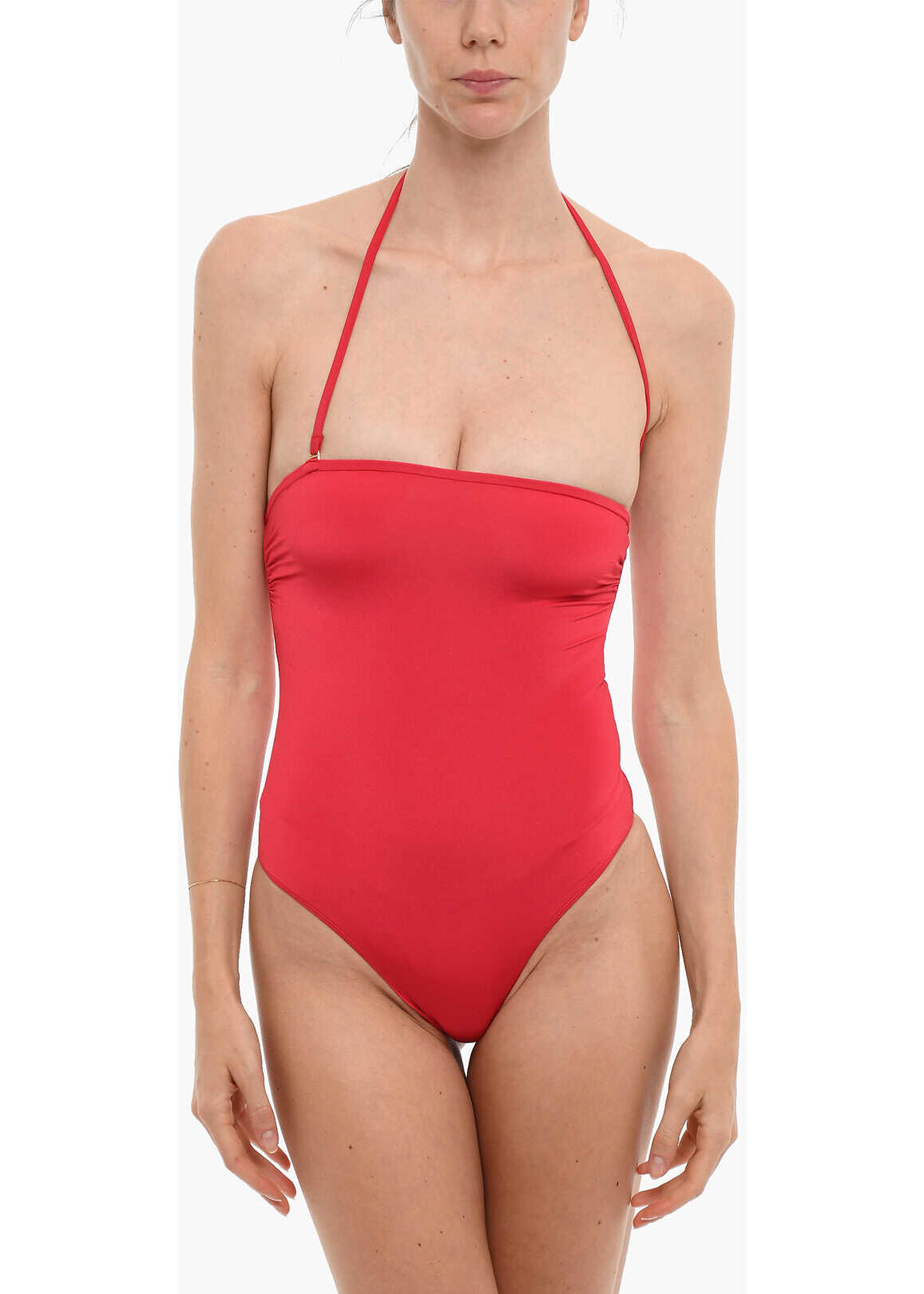 forte_forte Stretch Fabric Bandeau One Piece Swimsuit Red