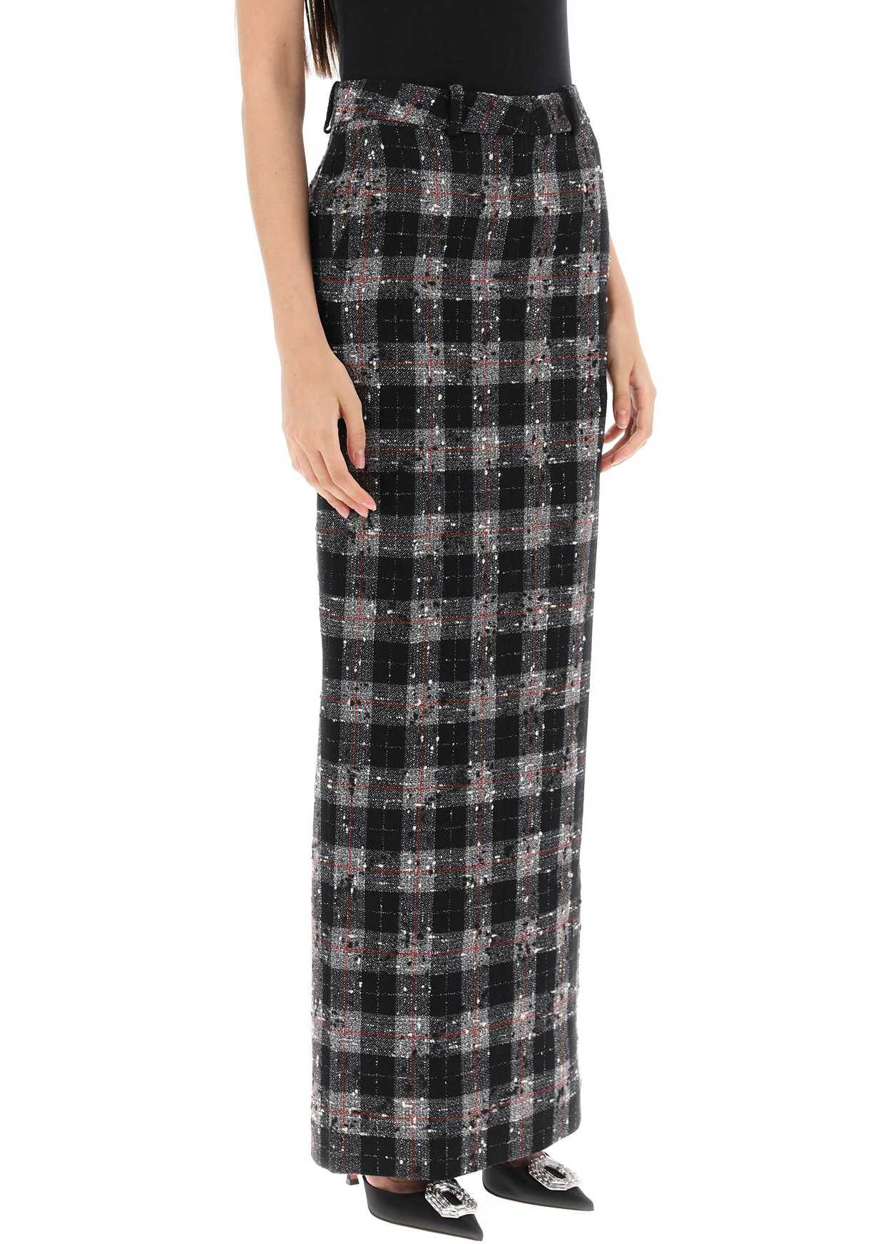 Alessandra Rich Maxi Skirt In Boucle\' Fabric With Check Motif BLACK