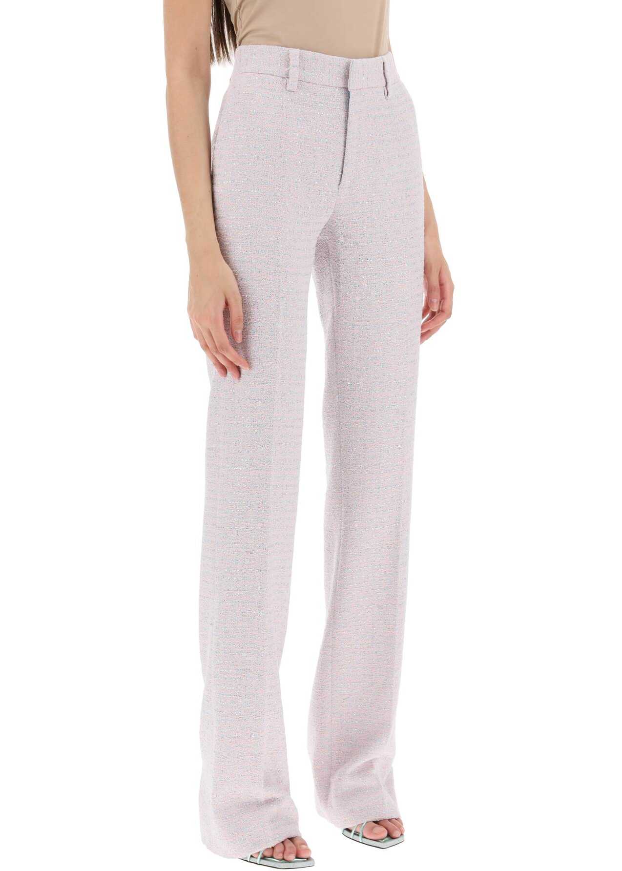 Alessandra Rich Pants In Tweed Boucle\' LIGHT BLUE PINK