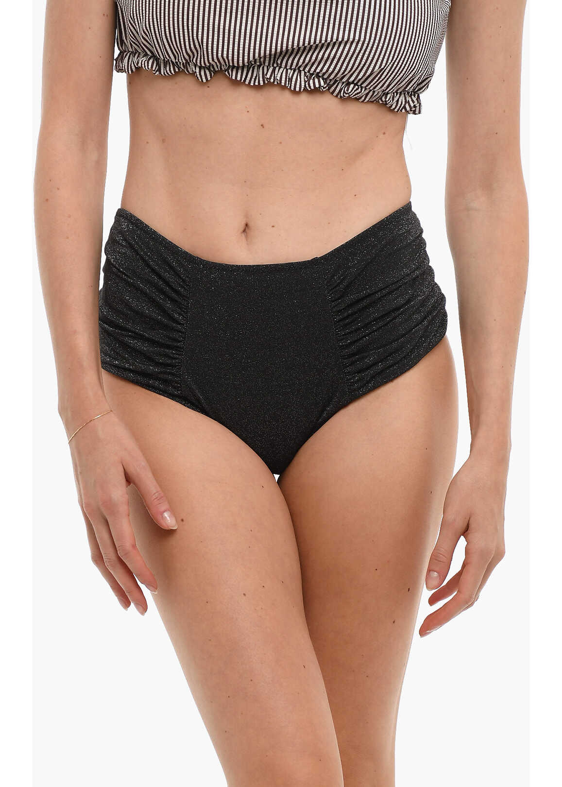 Ganni High Waist Lurex Bikini Bottom With Ruched Detailing Gray
