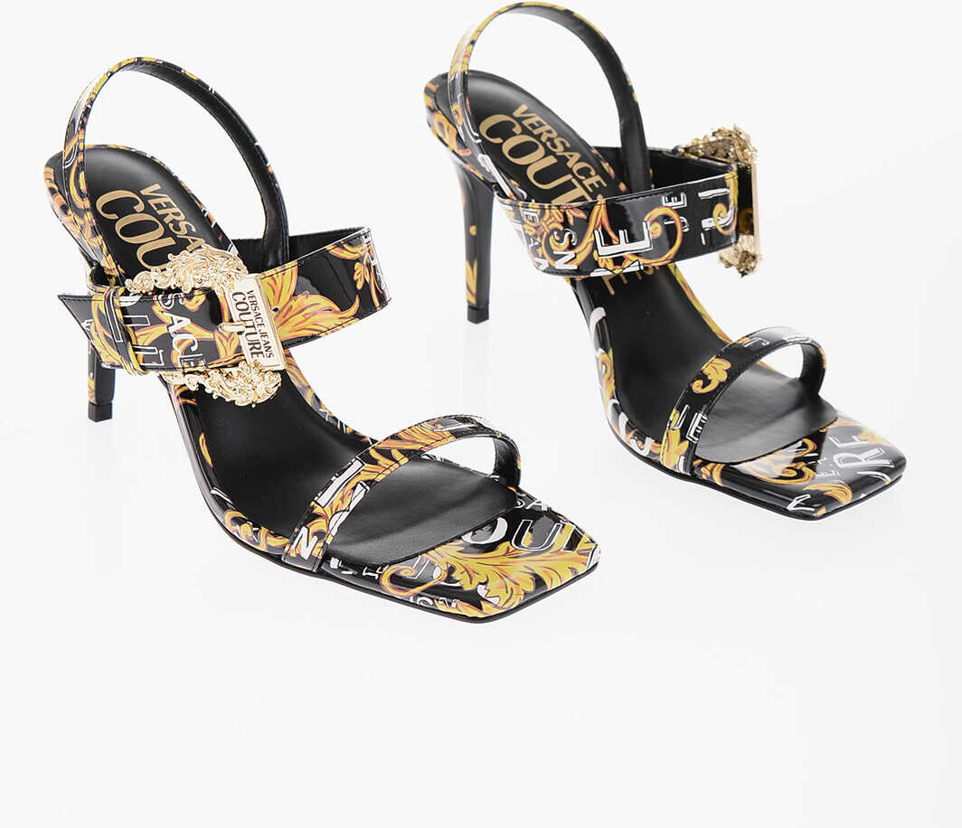 Versace Jeans Couture Baroque Motif Faux Leather Emily Sandals With Black