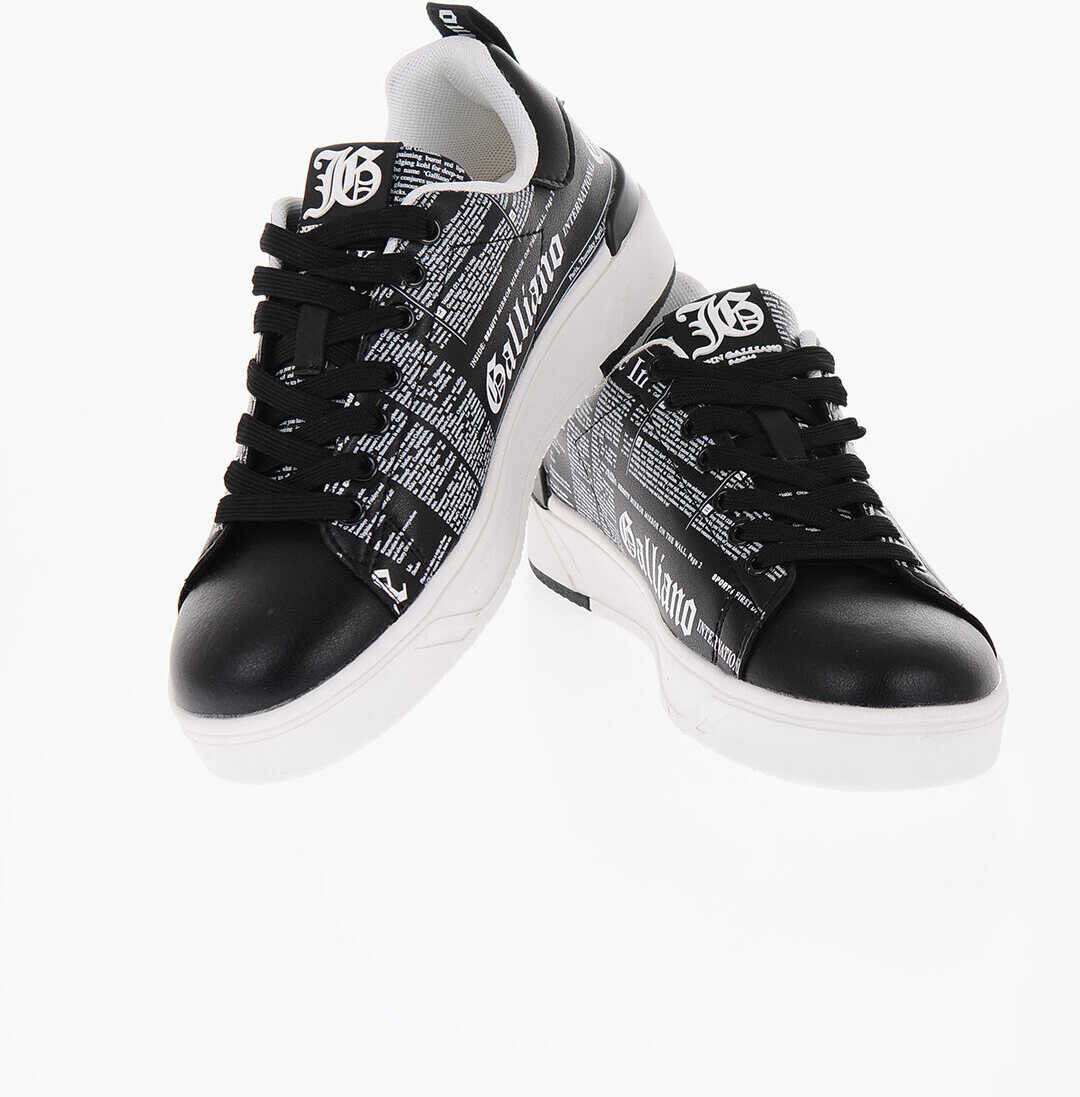 John Galliano Two-Tone Faux Leather Low-Top Sneakers With All-Over Letteri White
