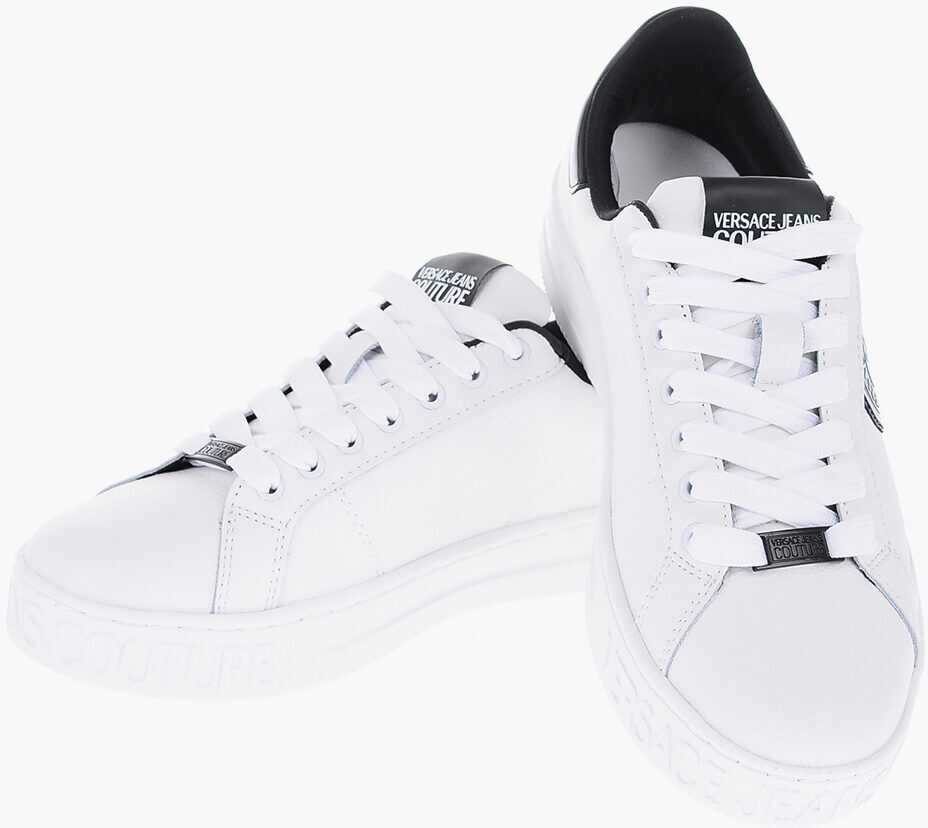 Versace Jeans Couture Textured Leather Court 88 Sneakers With Contra Black & White