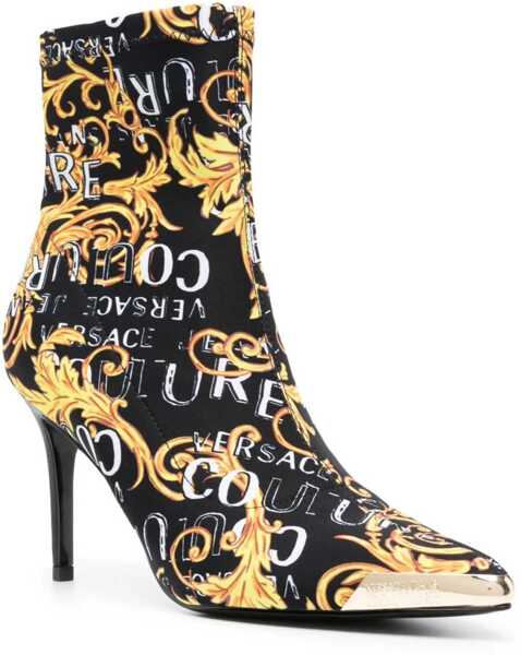 Botine Versace Jeans Couture Baroque Printed Point Toe Scarlett Sock Boots Black Femei (BM 10031603) 2