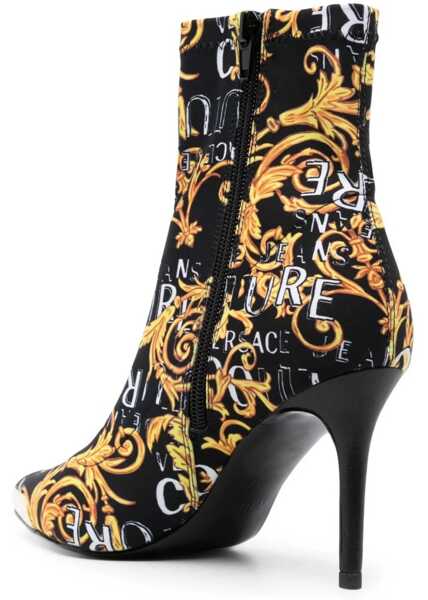 Botine Versace Jeans Couture Baroque Printed Point Toe Scarlett Sock Boots Black Femei (BM 10031603) 3