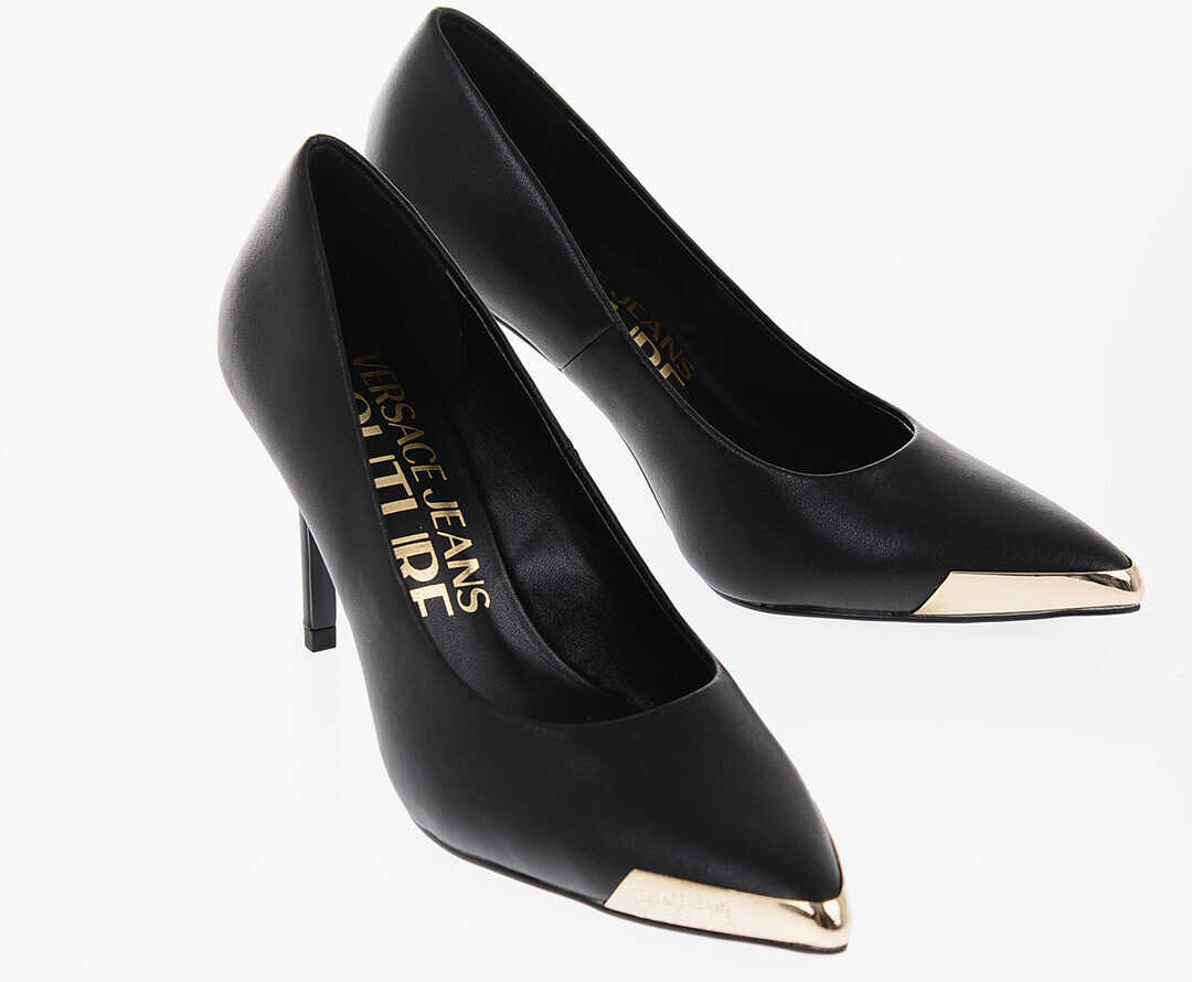 Versace Jeans Couture Leather Scarlett Pumps With Golden Detail 8Cm Black