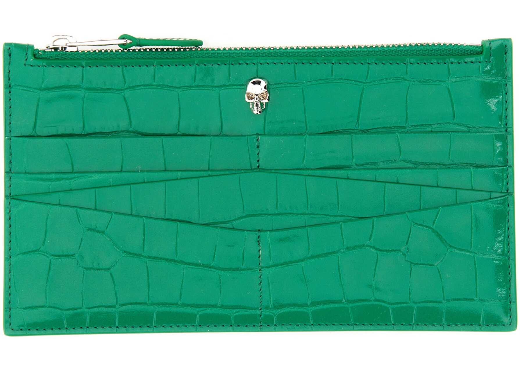 Alexander McQueen Flat Wallet With Zipper GREEN