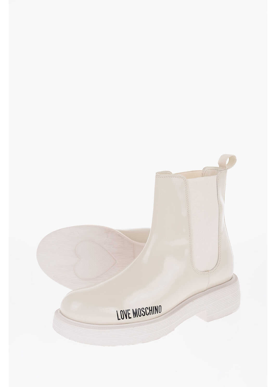 Moschino Love Patent Leather Chelsea Boots With Printed Logo 4Cm White