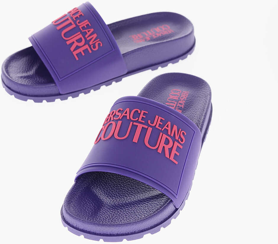 Versace Jeans Couture Rubber Shelly Slides With Embossed Logo Violet