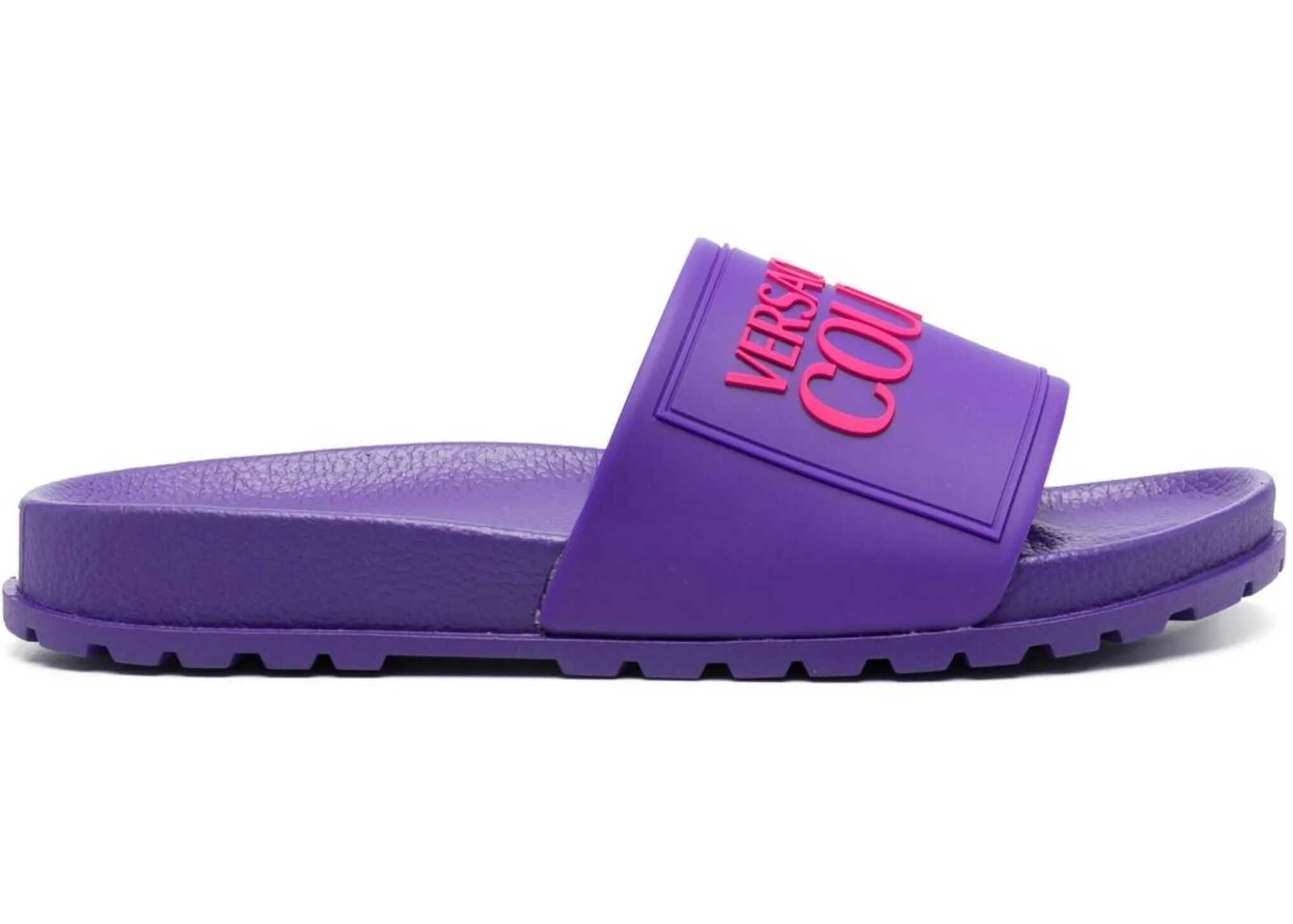 Versace Jeans Couture Rubber Shelly Slides With Embossed Logo Violet