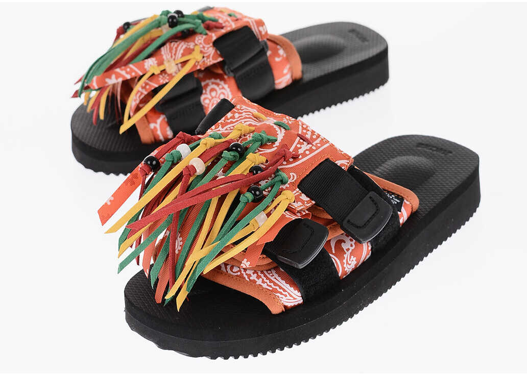 Suicoke Alanui Paisley Motif Moto With With Fringes And Beads Detail Orange