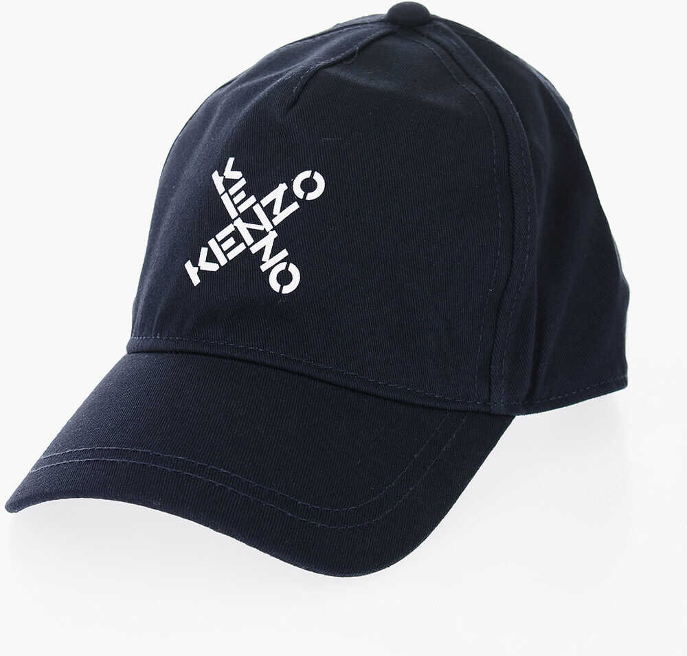 Kenzo Solid Color Cap With Printed Contrasting Logo Blue