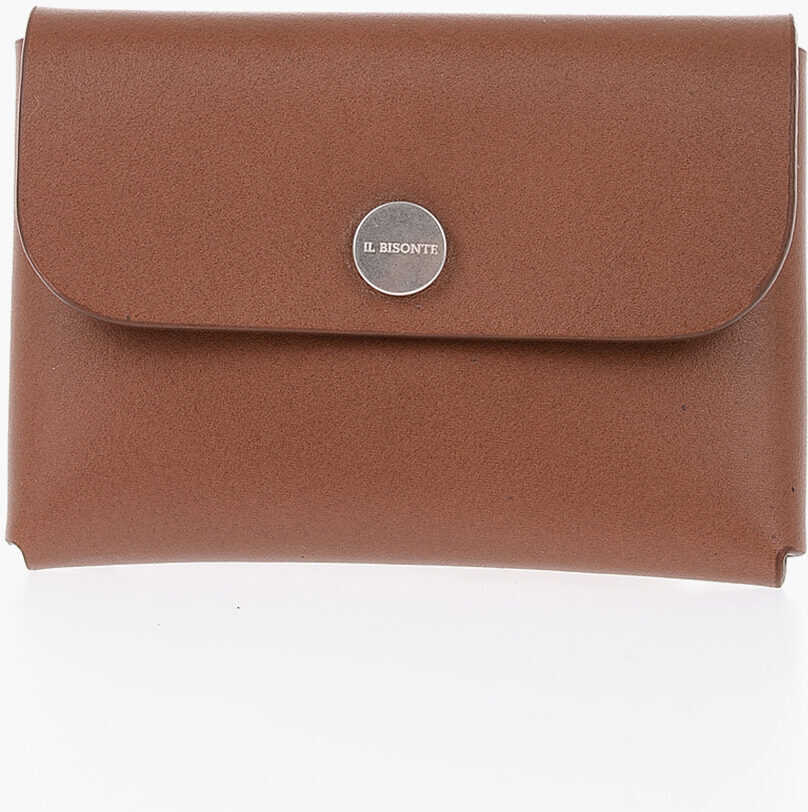 IL BISONTE Solid Color Leather Titano Card Holder With Silver-Tone Butt Brown