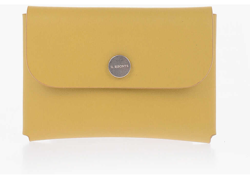 IL BISONTE Solid Color Leather Titano Card Holder With Silver-Tone Butt Yellow